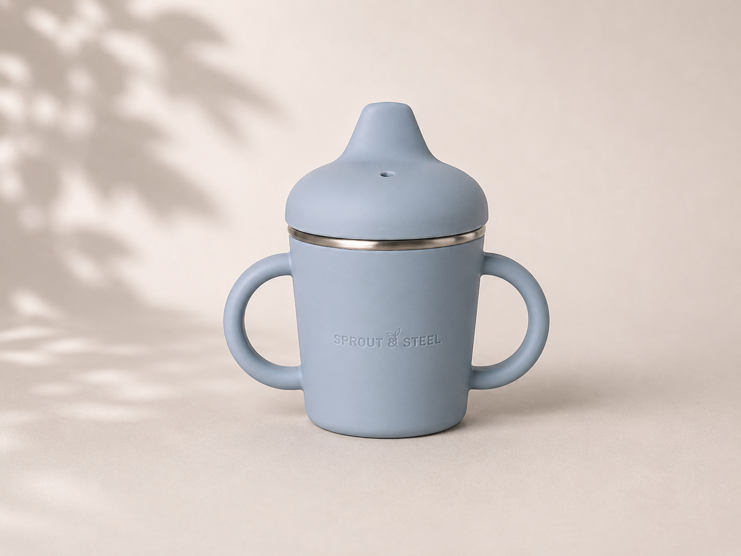 Stainless steel sippy up with silicone sippy lid and straw and silicone easy grip handles 