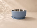 Brushed stainless steel baby feeding bowl with silicone suction base 
