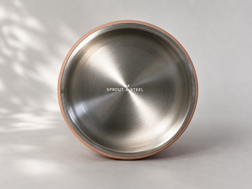 Brushed Stainless steel baby toddler feeding bowl with silicone suction base 