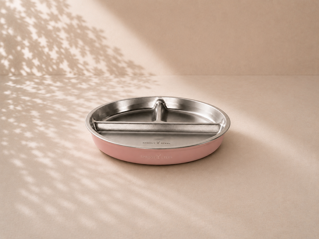 Stainless steel divided suction plate baby toddler feeding with silicone suction base 