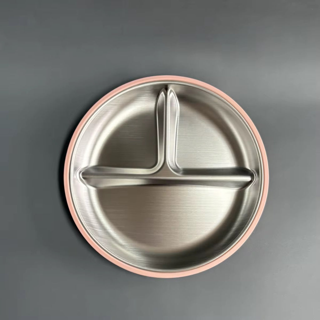Stainless Steel silicone suction plate in the colour petal from sprout and steel 
